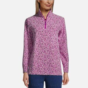 Lands' End Fleece Quarter Zip Pullover Verbena Floral